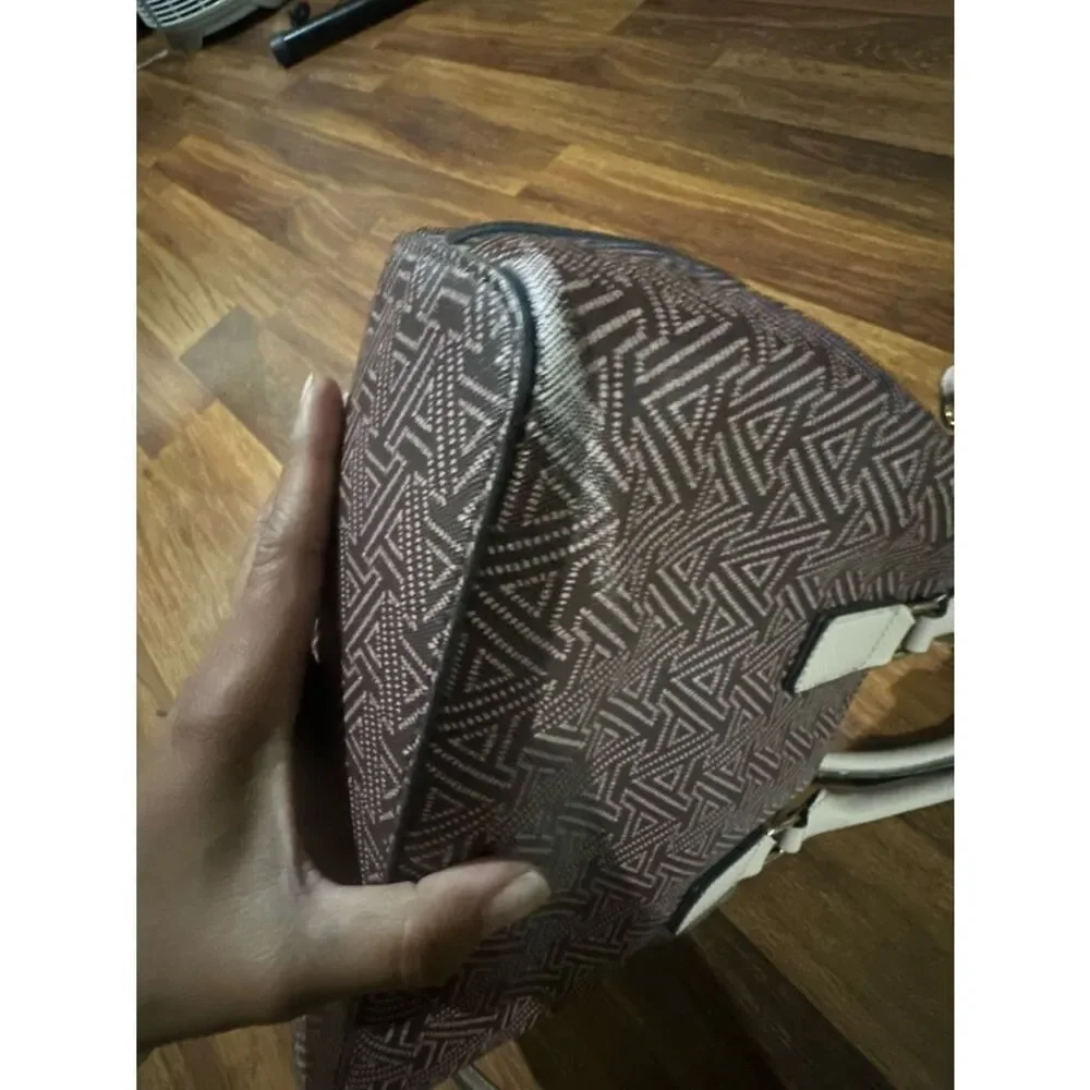 Aldo Patterned Taupe Satchel with Cream Trim